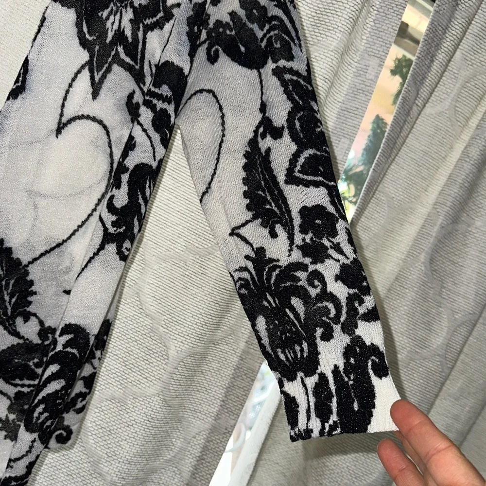 Chico's Monochrome Floral Knit Cardigan - Picture 4 of 5